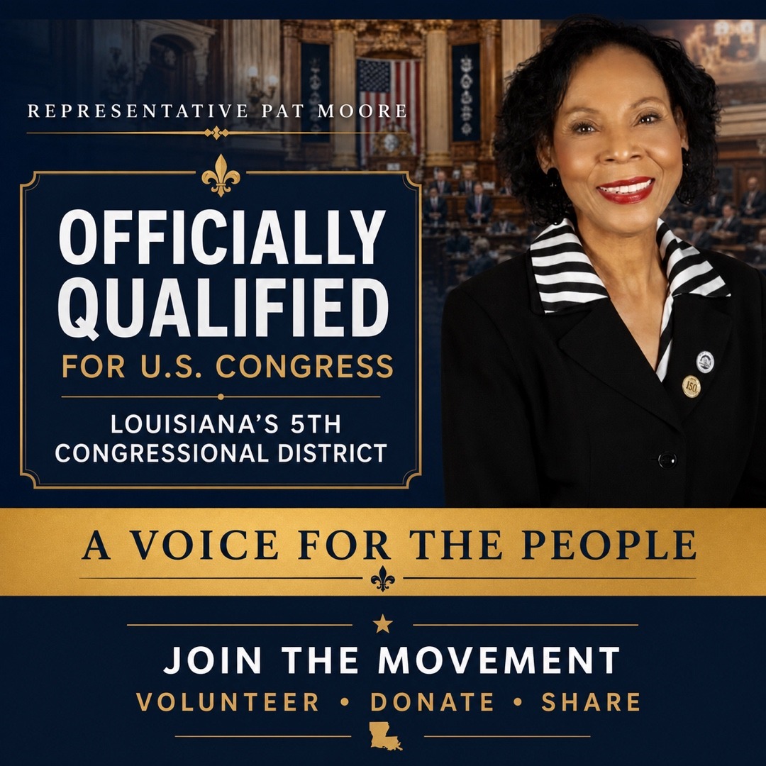 Official graphic announcing Representative Pat Moore has qualified for U.S. Congress, Louisiana's 5th Congressional District